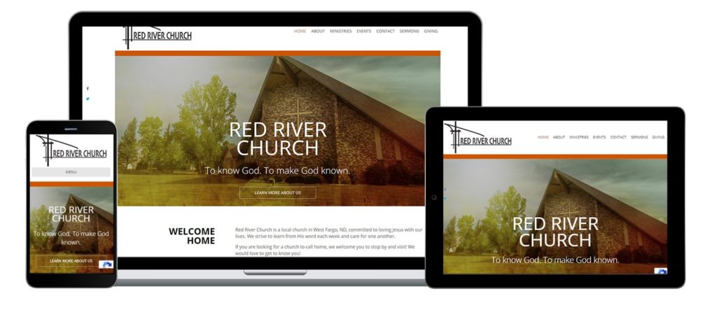Laptop phone and tablet view of Red River Church website