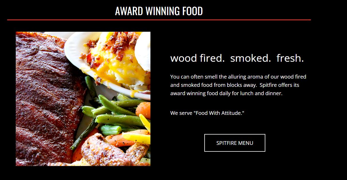 custom food photography displayed on spitfire website