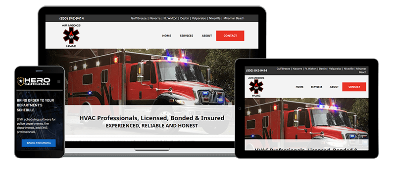 mobile desktop and tablet view of air medics hvac website