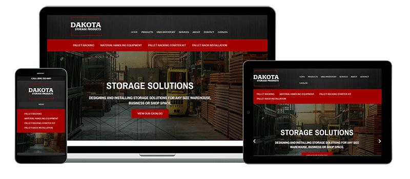 mobile desktop and tablet view of dakota storage products website