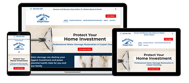 mobile desktop and tablet view of gulf coast carpet care website