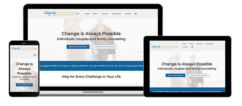 mobile desktop and tablet view of integrity counseling website