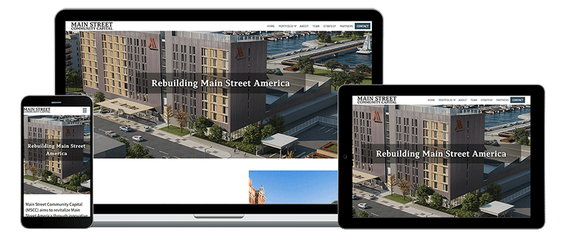mobile desktop and tablet view of main street community capital website