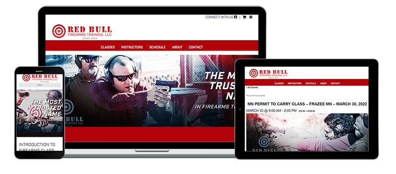 mobile desktop and tablet view of redbull firearms website