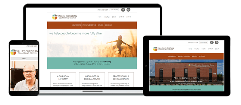 mobile desktop and tablet view of valley christian counseling center website
