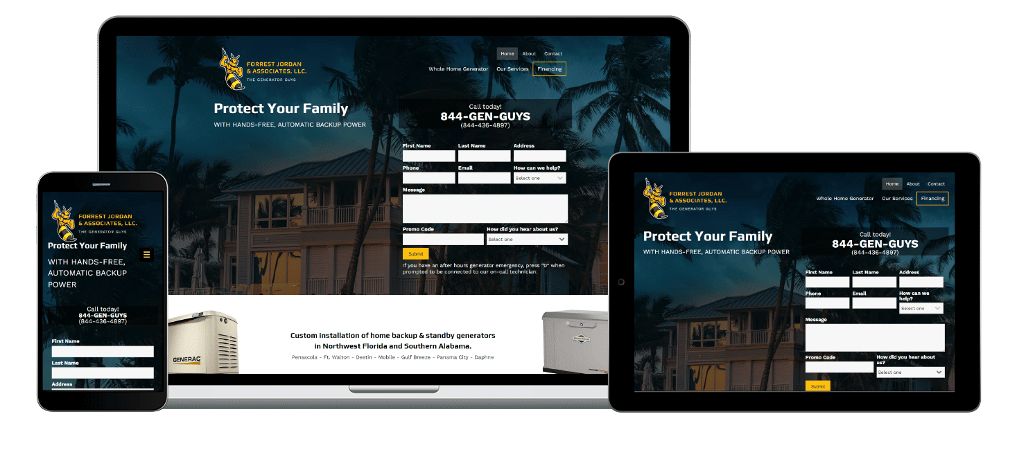 Web Design preview of Forrest Jordan and Associates - the Generator Guys website