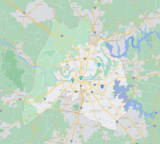 Google Maps border outline of Nashville, TN