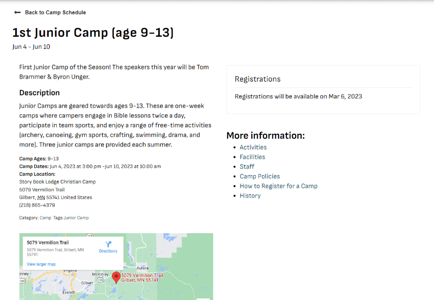 camper registration area on storybooklodge.org