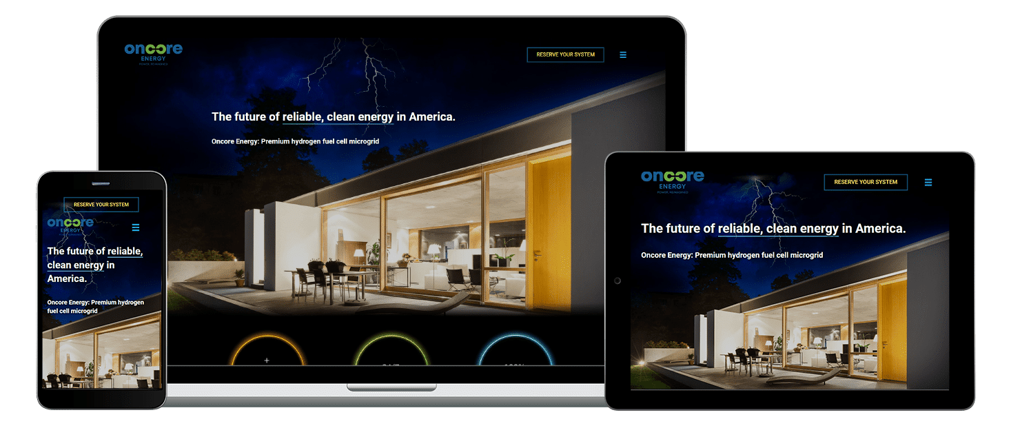 Oncore Energy website build - hydrogen fuel cell generator innovator