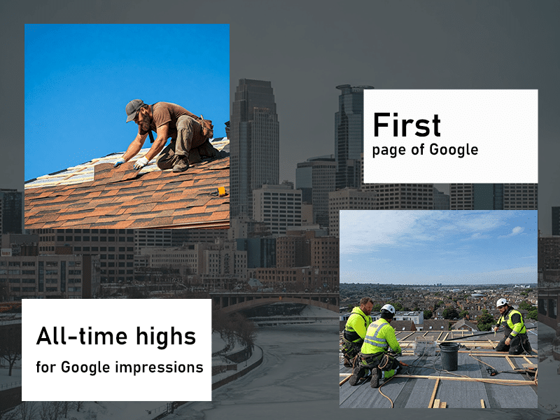 first page of google case study for roofer