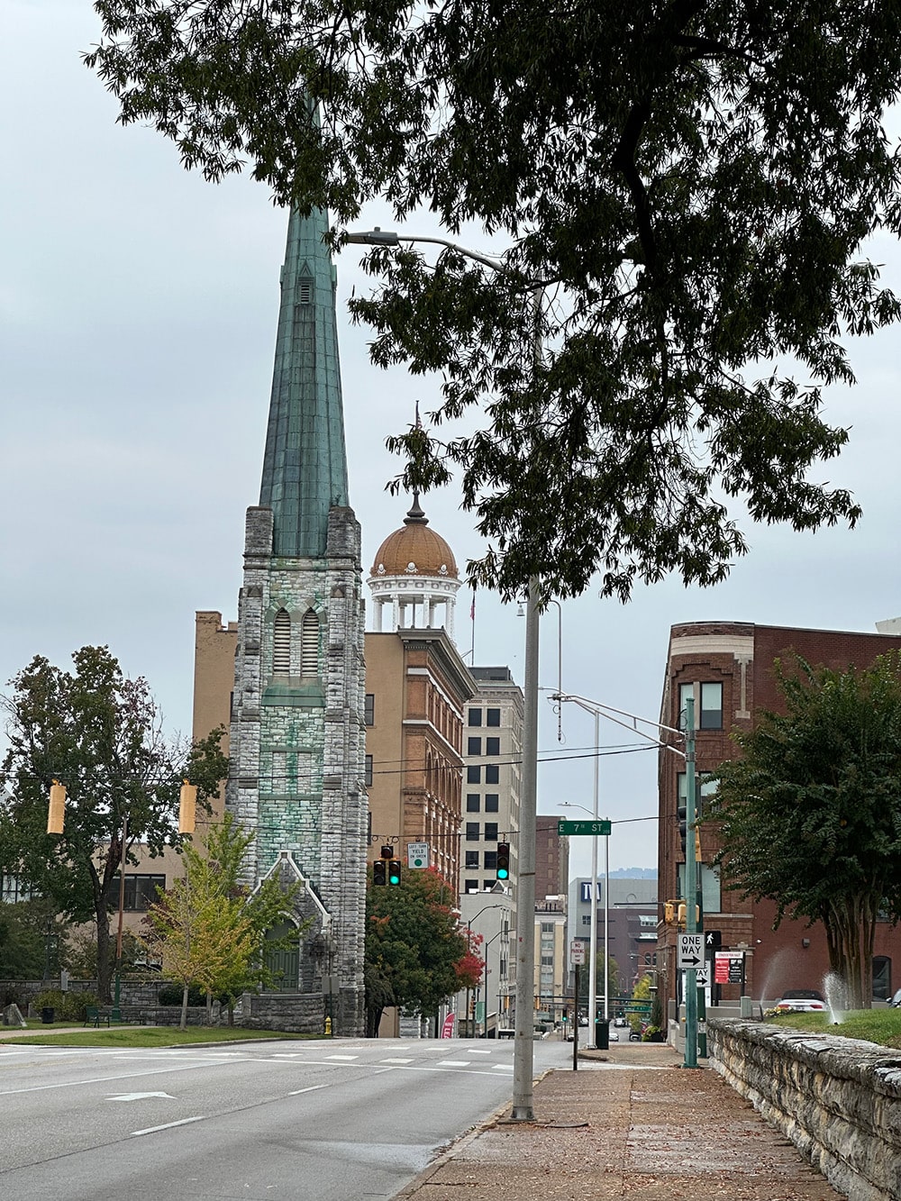 old stone church tower