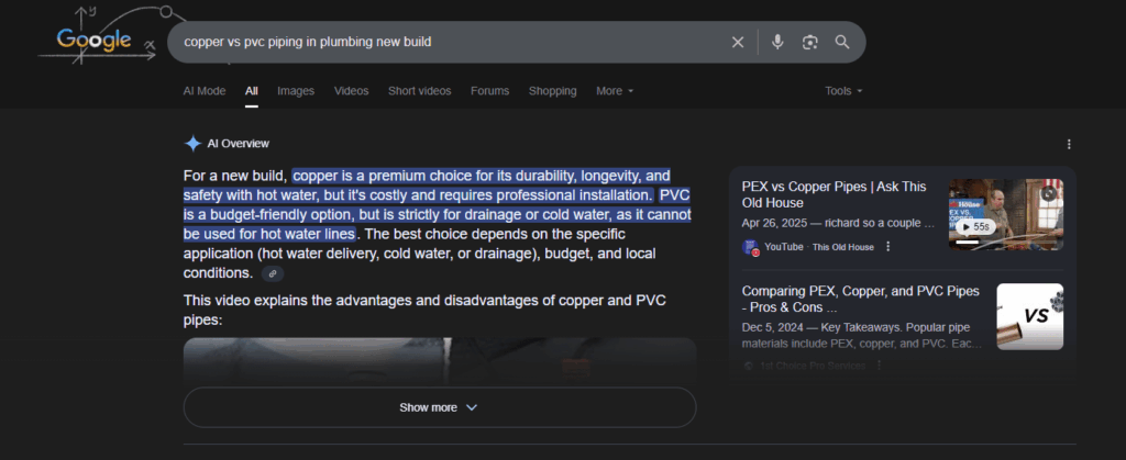 Google SERP from September 2025 showing AI Overview